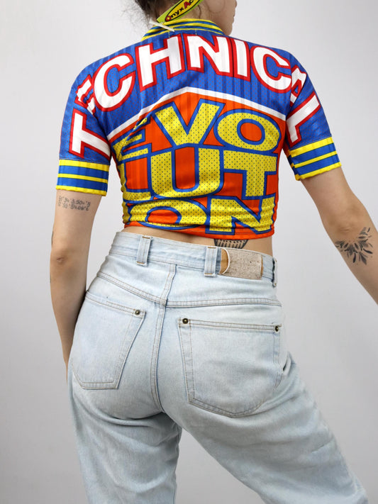 Vintage 80er 90er ONYX Trikot Top bauchfrei kurzarm print bunt Deadstock XS/S