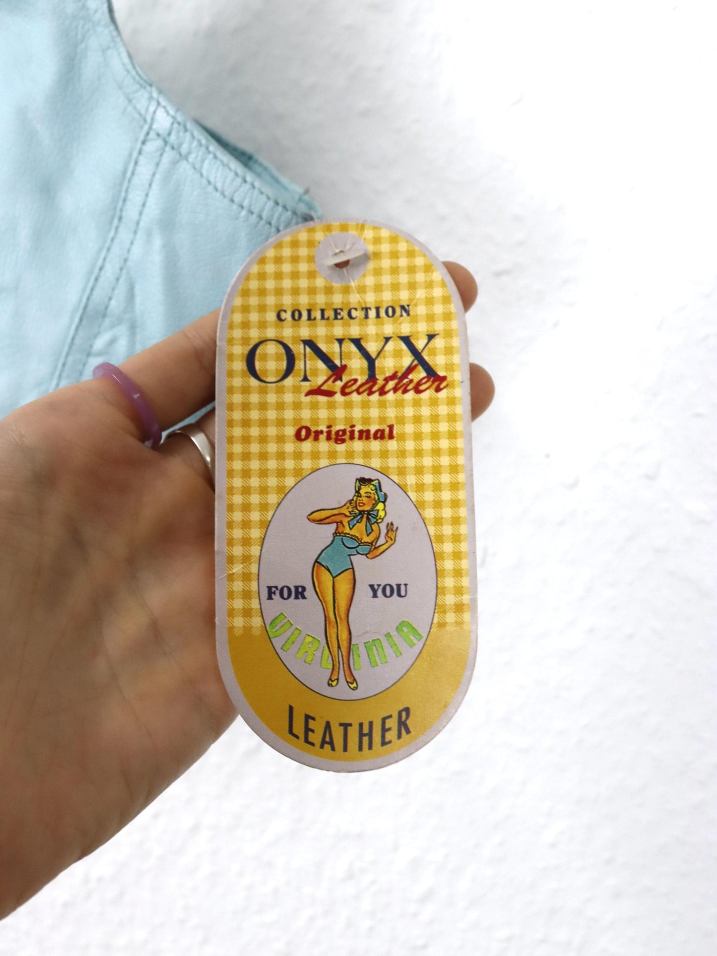 Vintage 80s 90s ONYX leather top bustier button row light blue deadstock 40