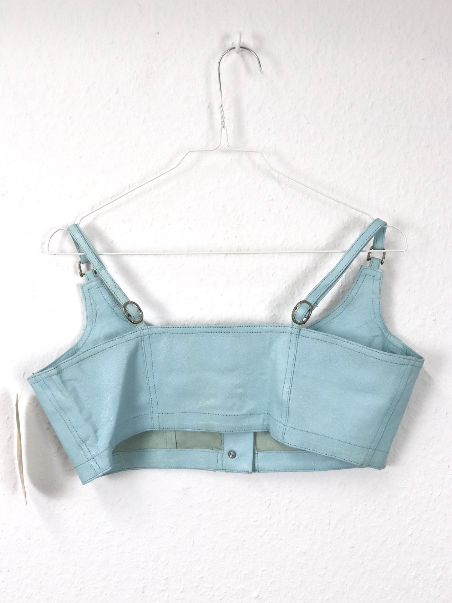 Vintage 80s 90s ONYX leather top bustier button row light blue deadstock 40