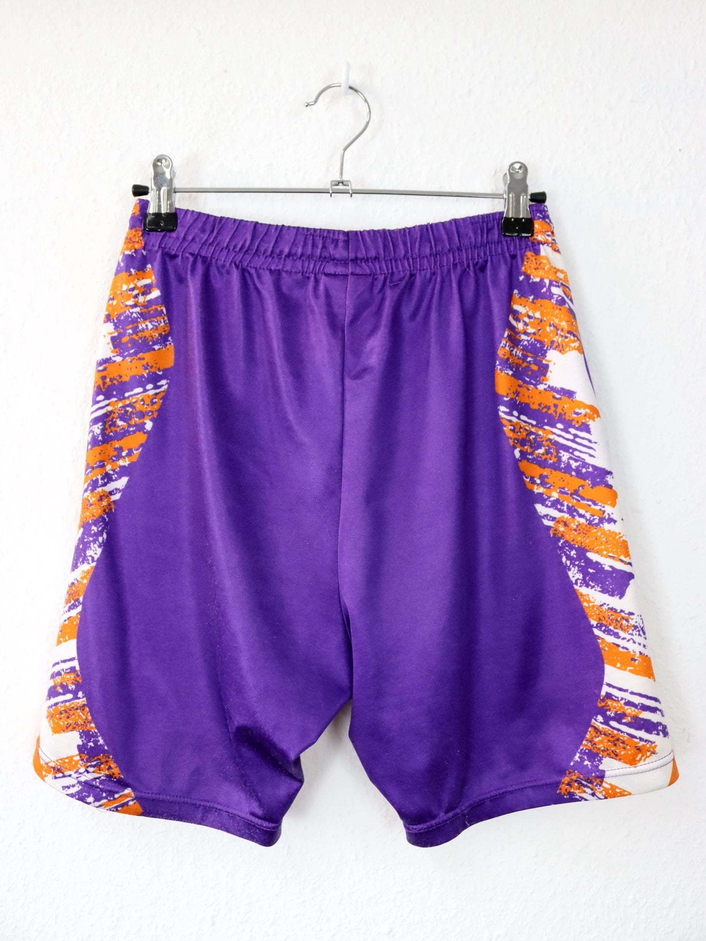 Vintage 80er 90er NIKE Radlershorts Leggings kurz crazy pattern glänzend orange lila M/L