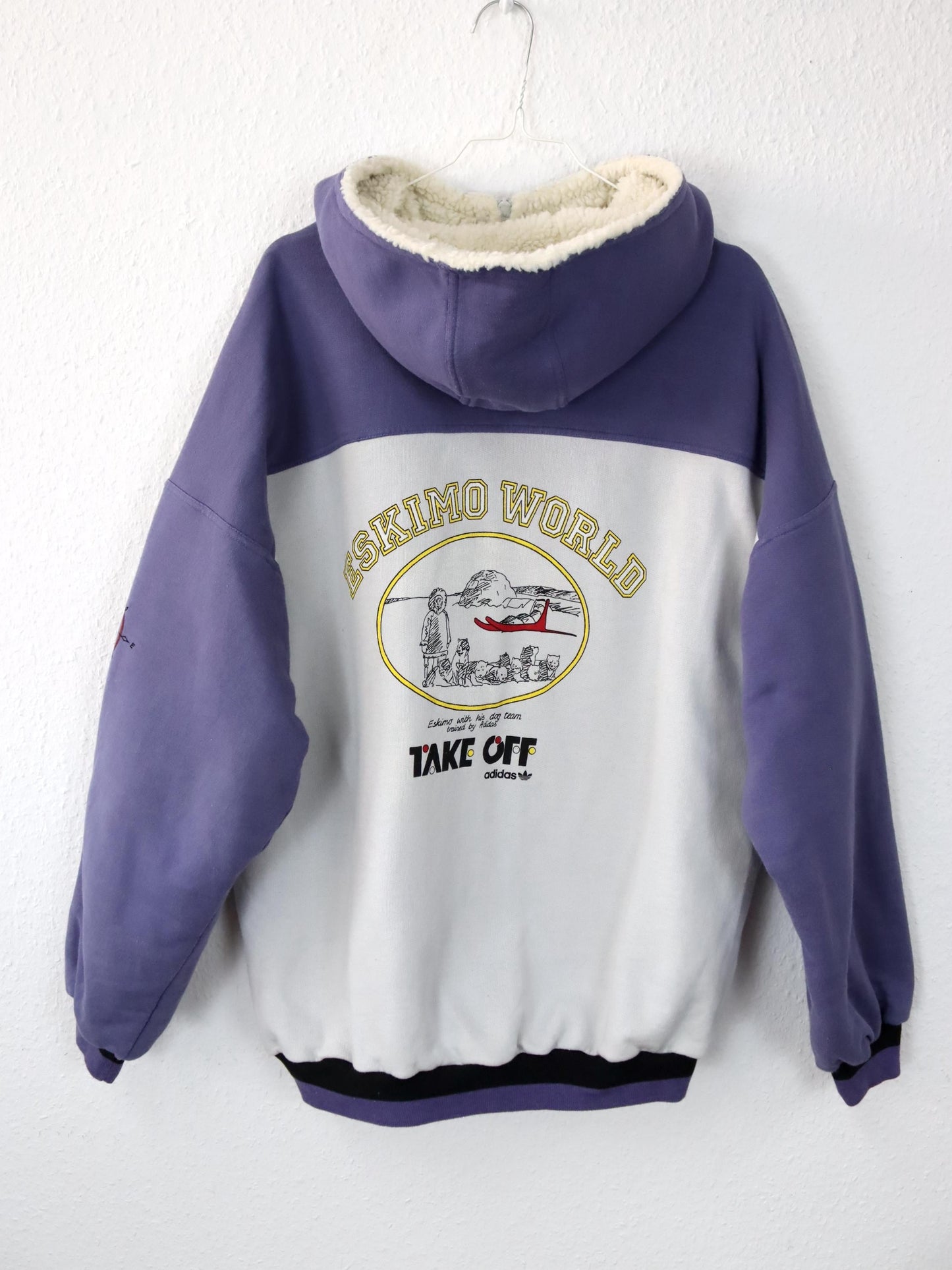 Vintage 80s 90s Rare ADIDAS TAKE OFF Equipment Jacket lightly lined white purple print D7 L