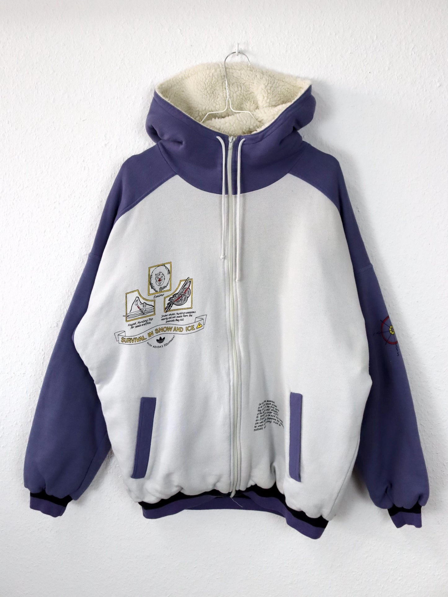 Vintage 80s 90s Rare ADIDAS TAKE OFF Equipment Jacket lightly lined white purple print D7 L