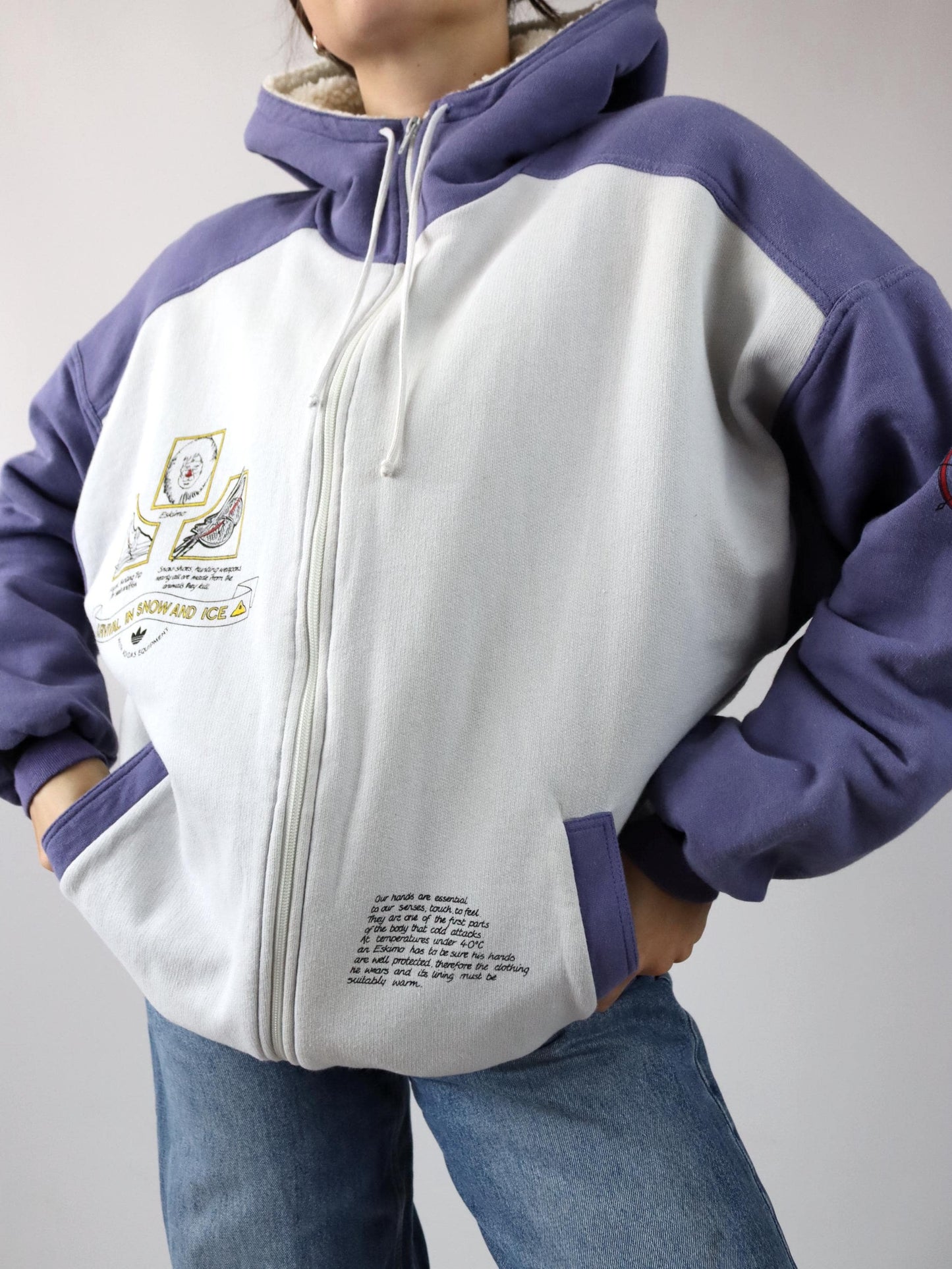 Vintage 80s 90s Rare ADIDAS TAKE OFF Equipment Jacket lightly lined white purple print D7 L