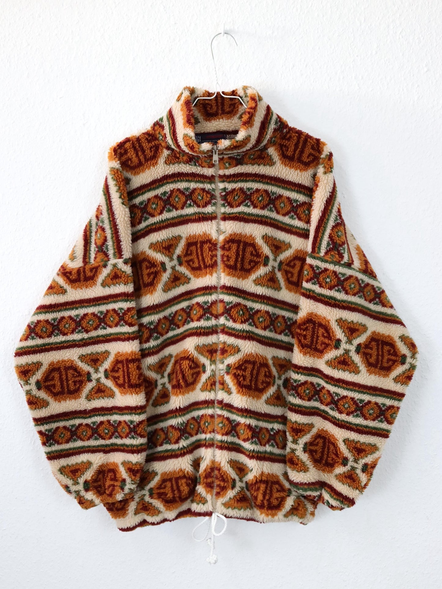 Vintage 80s 90s ARTFASHION fleece jacket teddy fleece stand-up collar Aztec pattern L