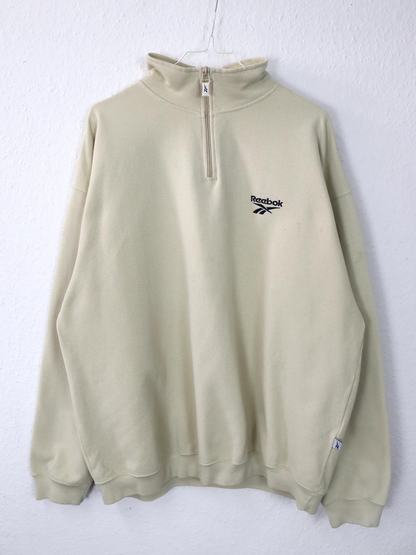 Vintage 80s 90s REEBOK sweatshirt pullover stand-up collar beige L