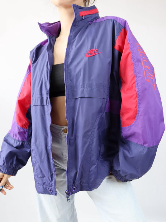 Vintage 80er 90er NIKE Premier Regenjacke Windbreaker Lila rot dunkelblau L