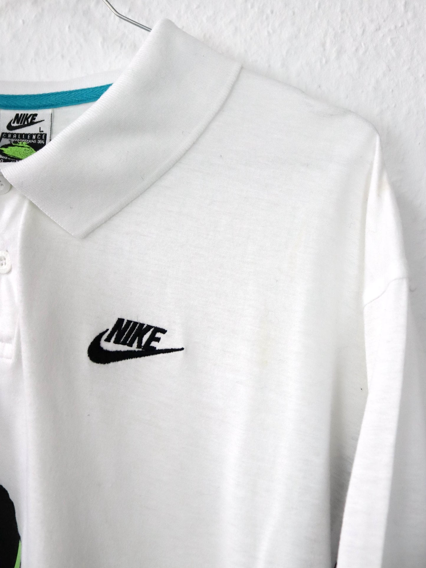 Vintage 80s 90s NIKE Challenge Court tennis shirt polo shirt short sleeve crazy pattern white L