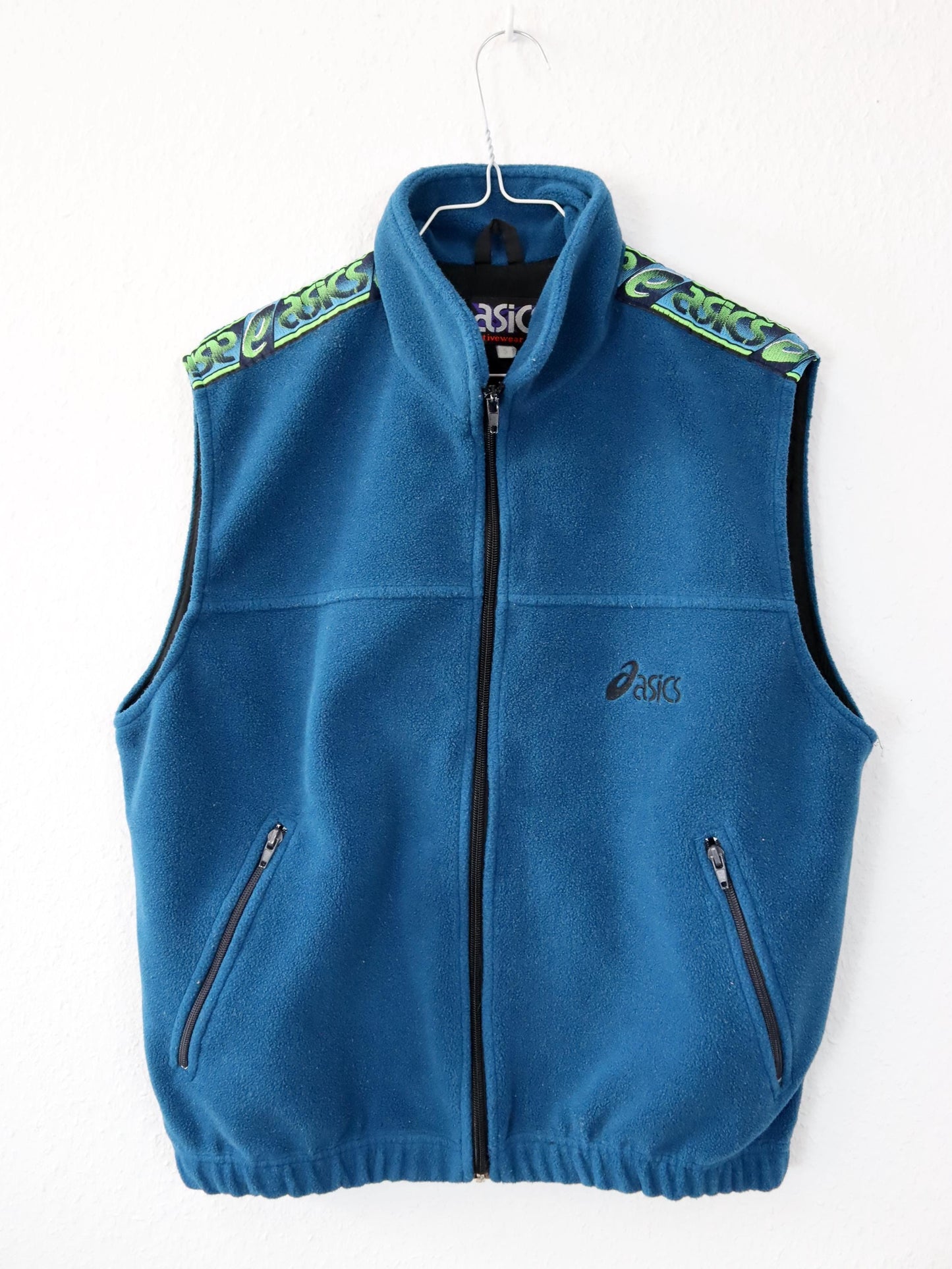 Vintage 80s 90s ASICS fleece vest blue vest zip stand-up collar S
