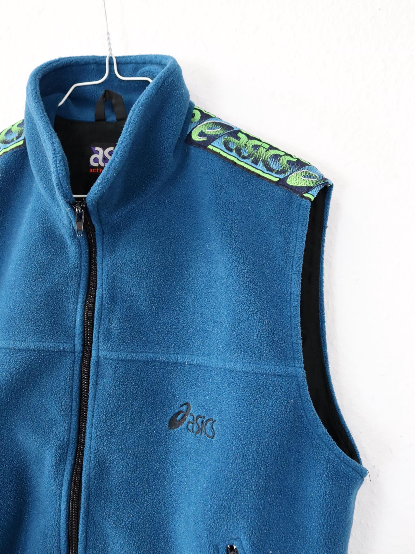 Vintage 80s 90s ASICS fleece vest blue vest zip stand-up collar S