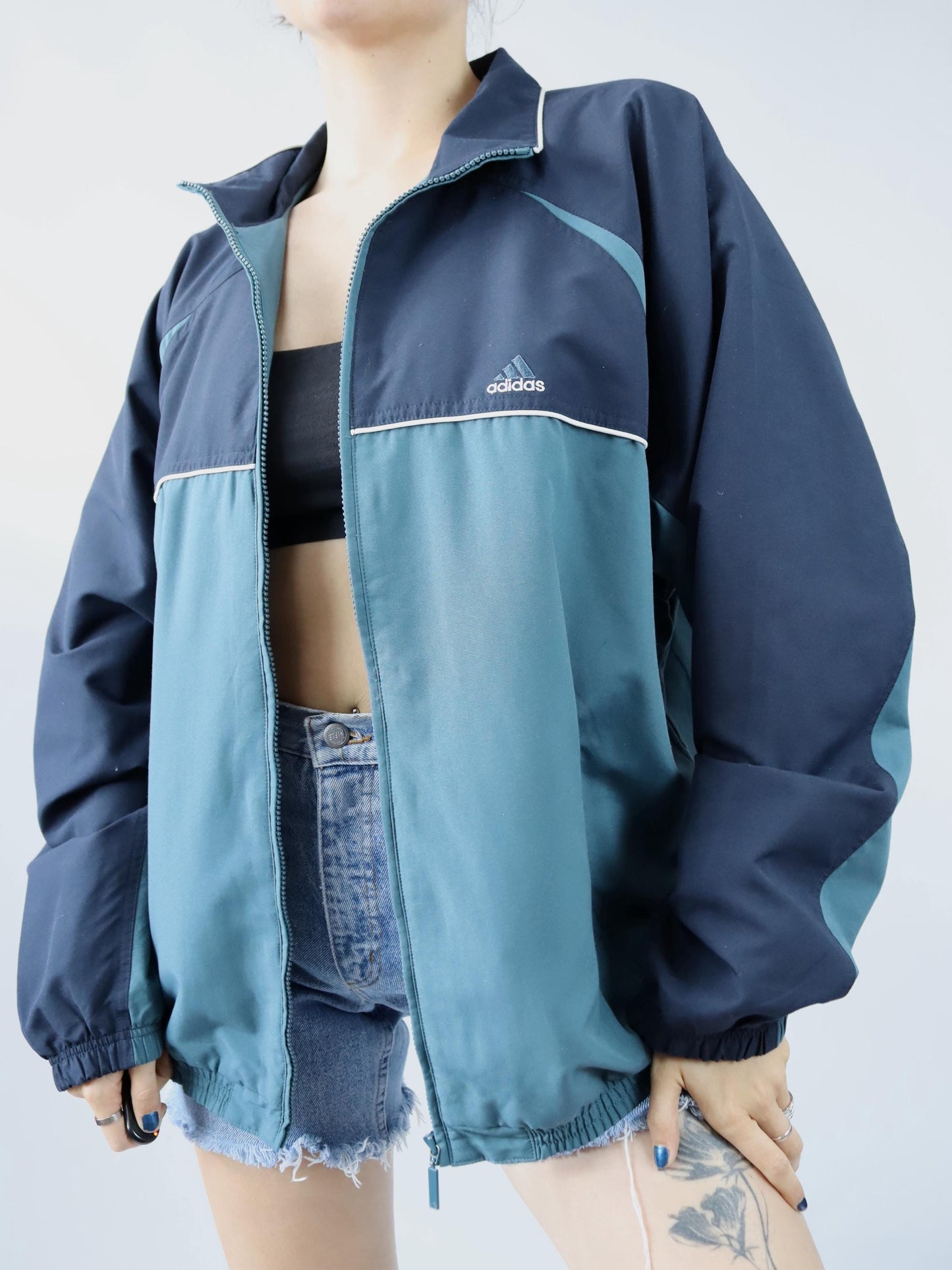 Vintage 80s 90s ADIDAS tracksuit jacket stand-up collar D8 L