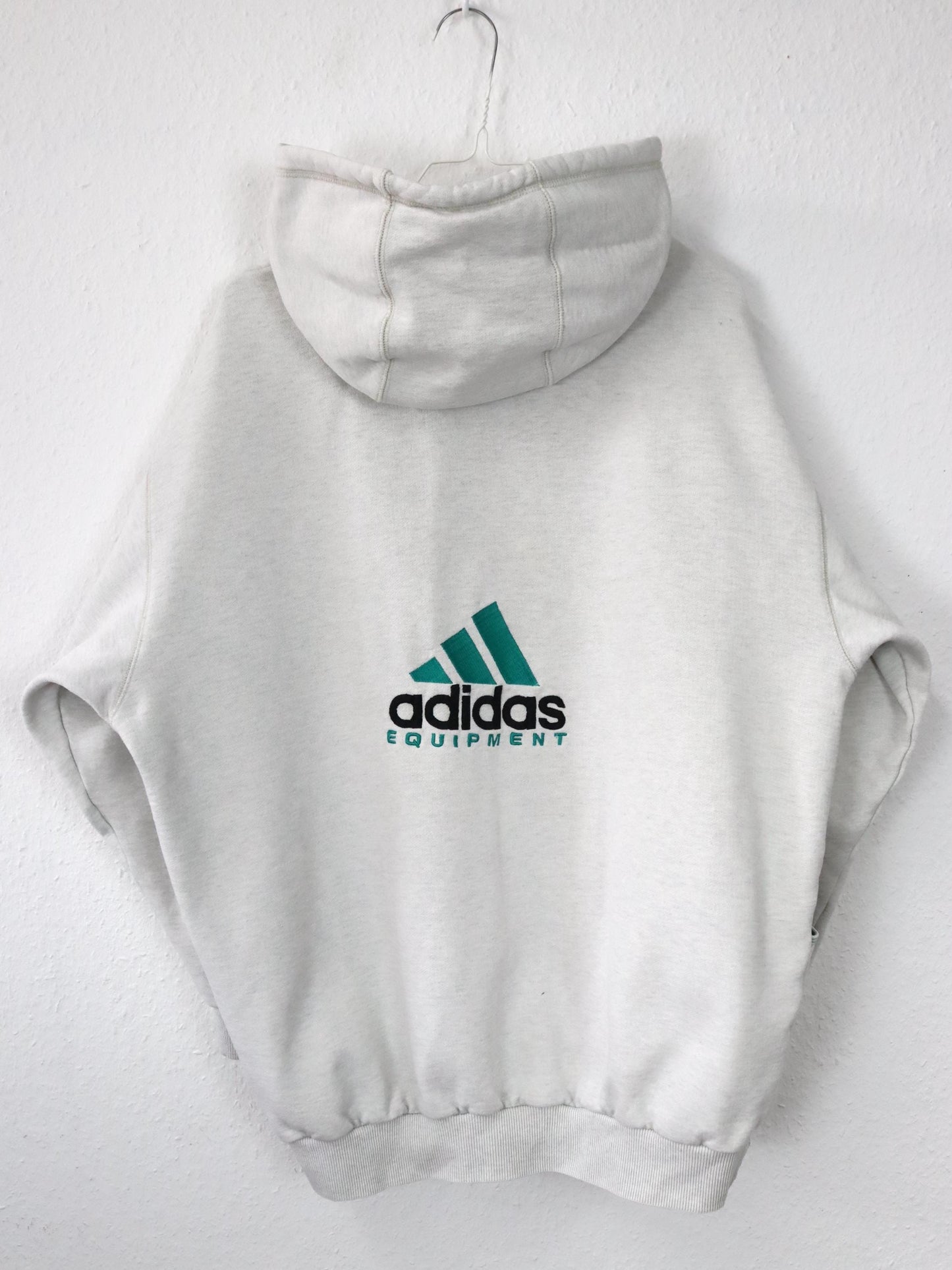 Vintage 80s 90s ADIDAS Equipment sweat jacket zipper hoodie light gray D7 L