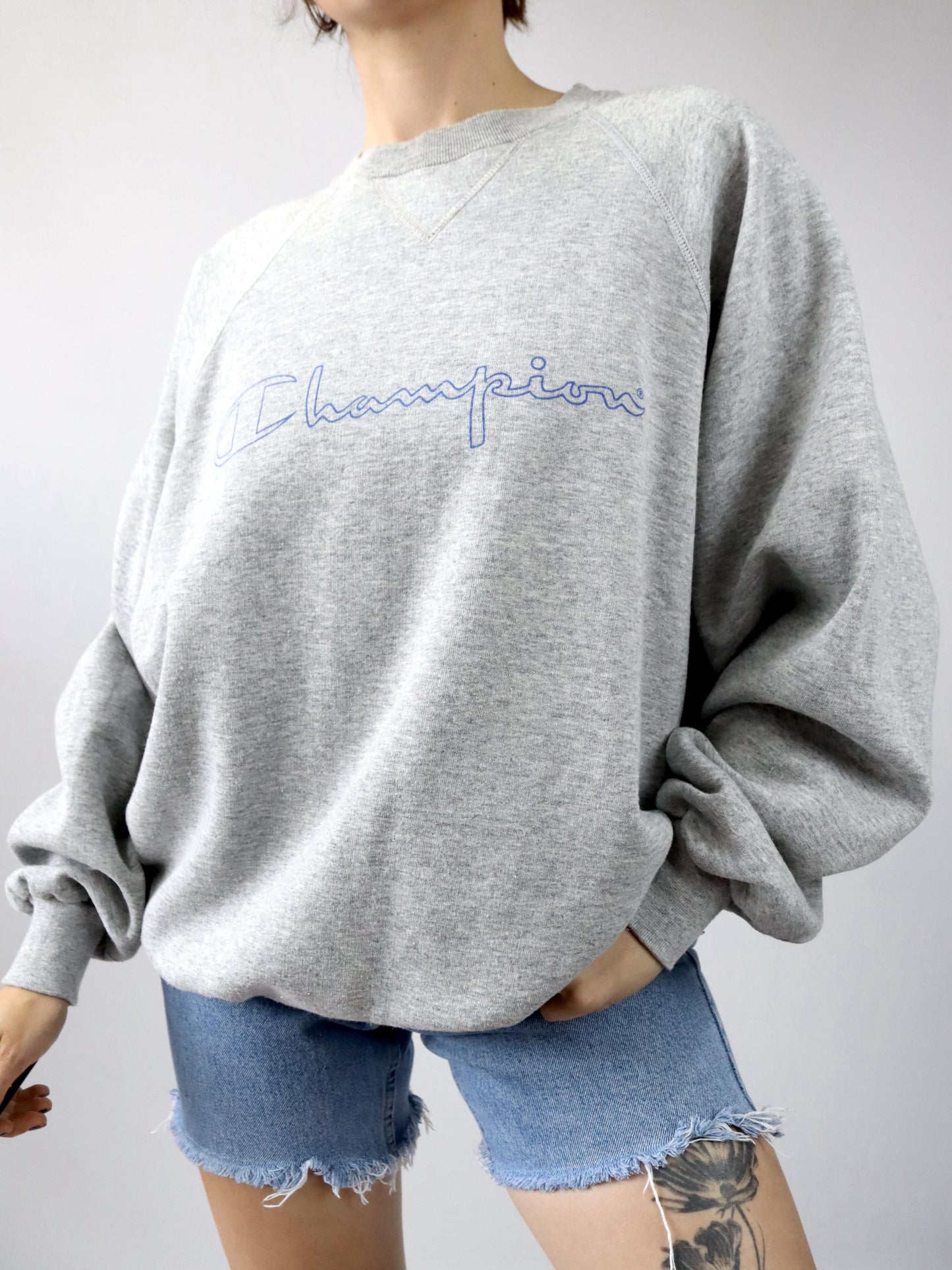 Vintage 80er 90er CHAMPION Sweatshirt Pullover grau Crew Neck XXL