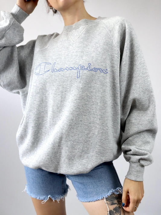 Vintage 80er 90er CHAMPION Sweatshirt Pullover grau Crew Neck XXL