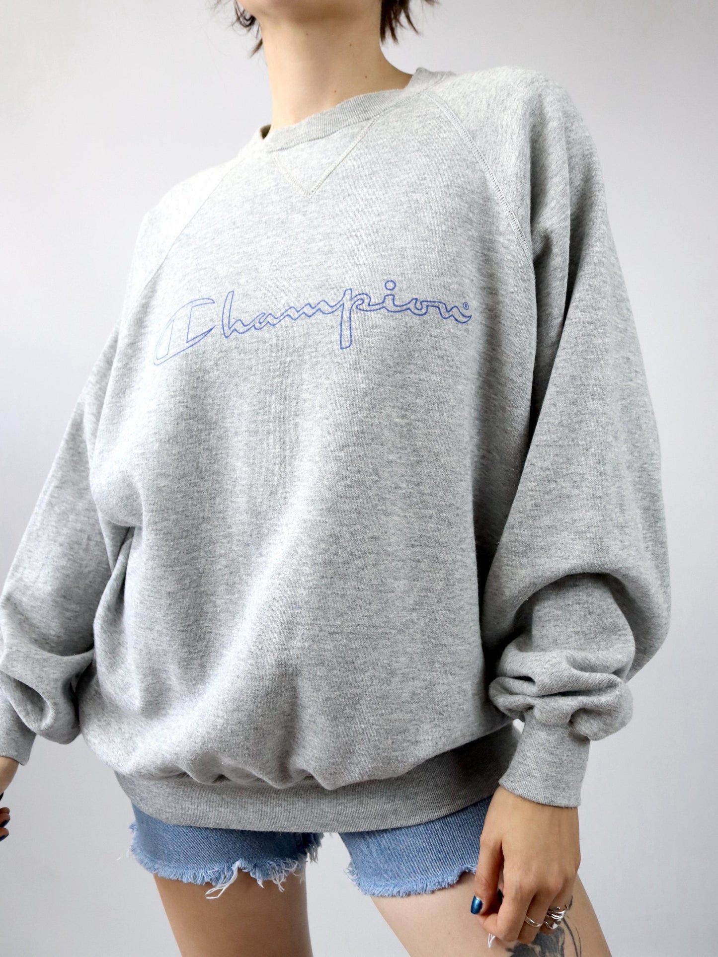 Vintage 80er 90er CHAMPION Sweatshirt Pullover grau Crew Neck XXL