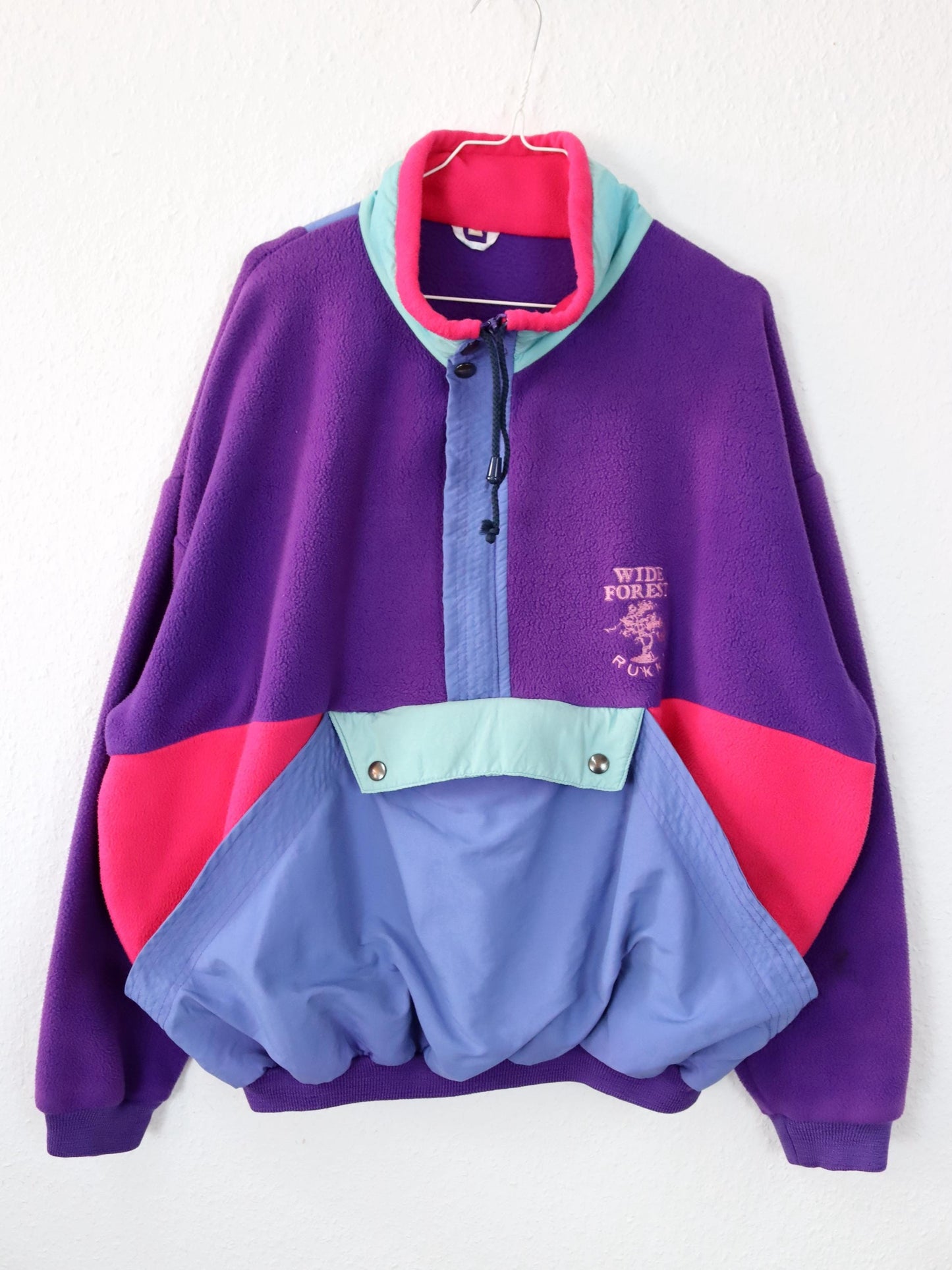 Vintage 80er 90er RUKKA Fleecepullover Pullover Stehkragen Lila pink blau XL