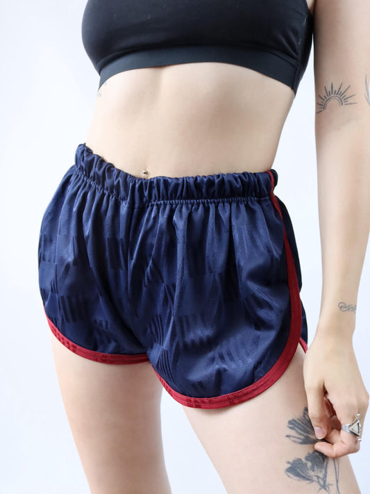 Vintage 80er 90er Shorts kurze Hose Laufshorts glänzend dunkelblau rot M/L