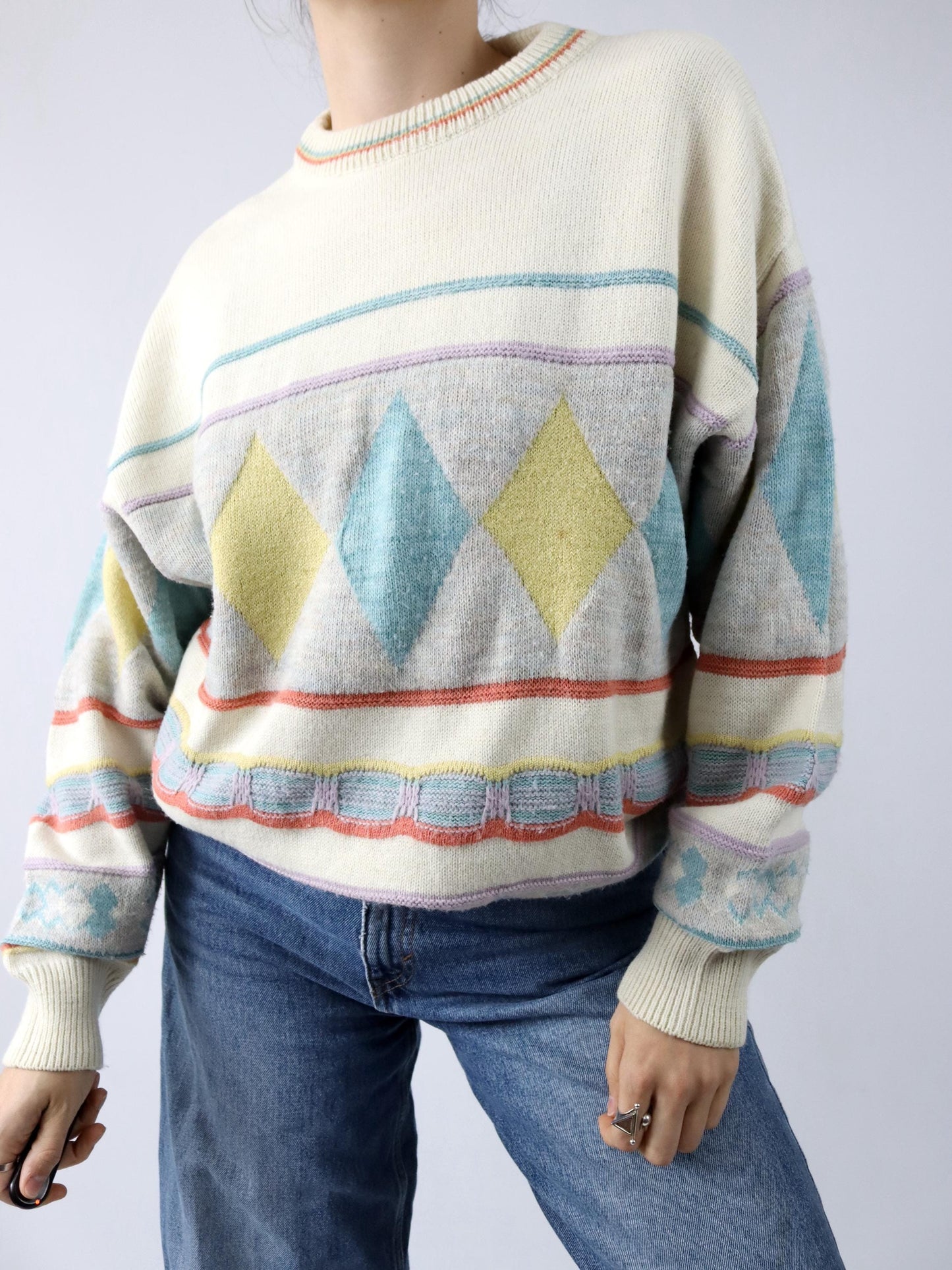 Vintage 80er 90er Wollpullover Pullover gemustert Wolle L
