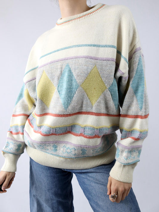 Vintage 80er 90er Wollpullover Pullover gemustert Wolle L