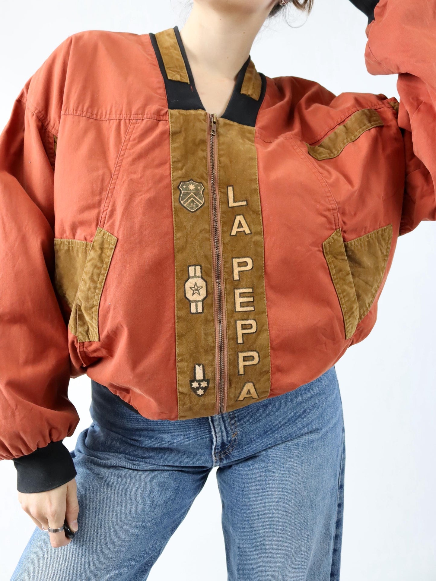 Vintage 80s 90s LA PEPPA bomber jacket shoulder pads print L