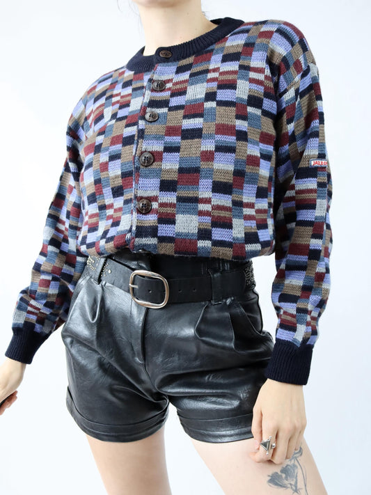 Vintage 80er 90er JAZZOR Cardigan Strickjacke Wollcardigan Muster M