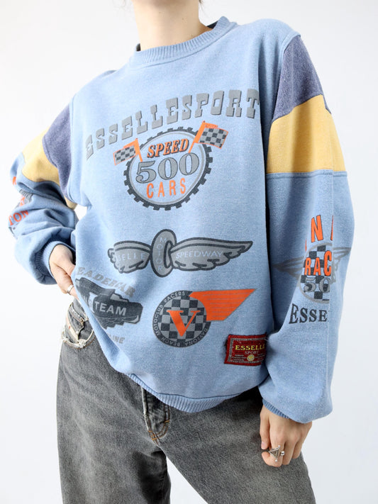 Vintage 80er 90er ESSELLE Sweatshirt Pullover Print Dayton 500 XL