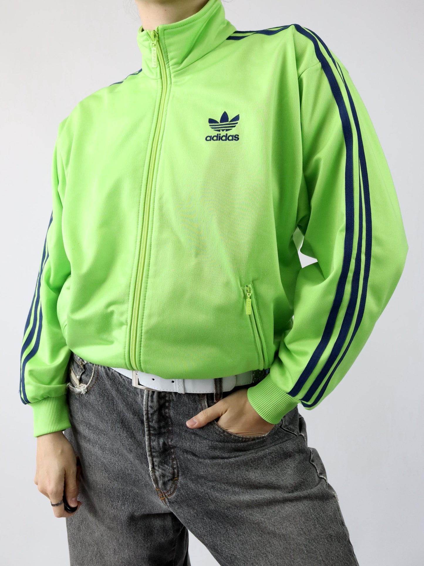 Vintage 80s 90s ADIDAS Firebird tracksuit jacket stand-up collar green D3 S