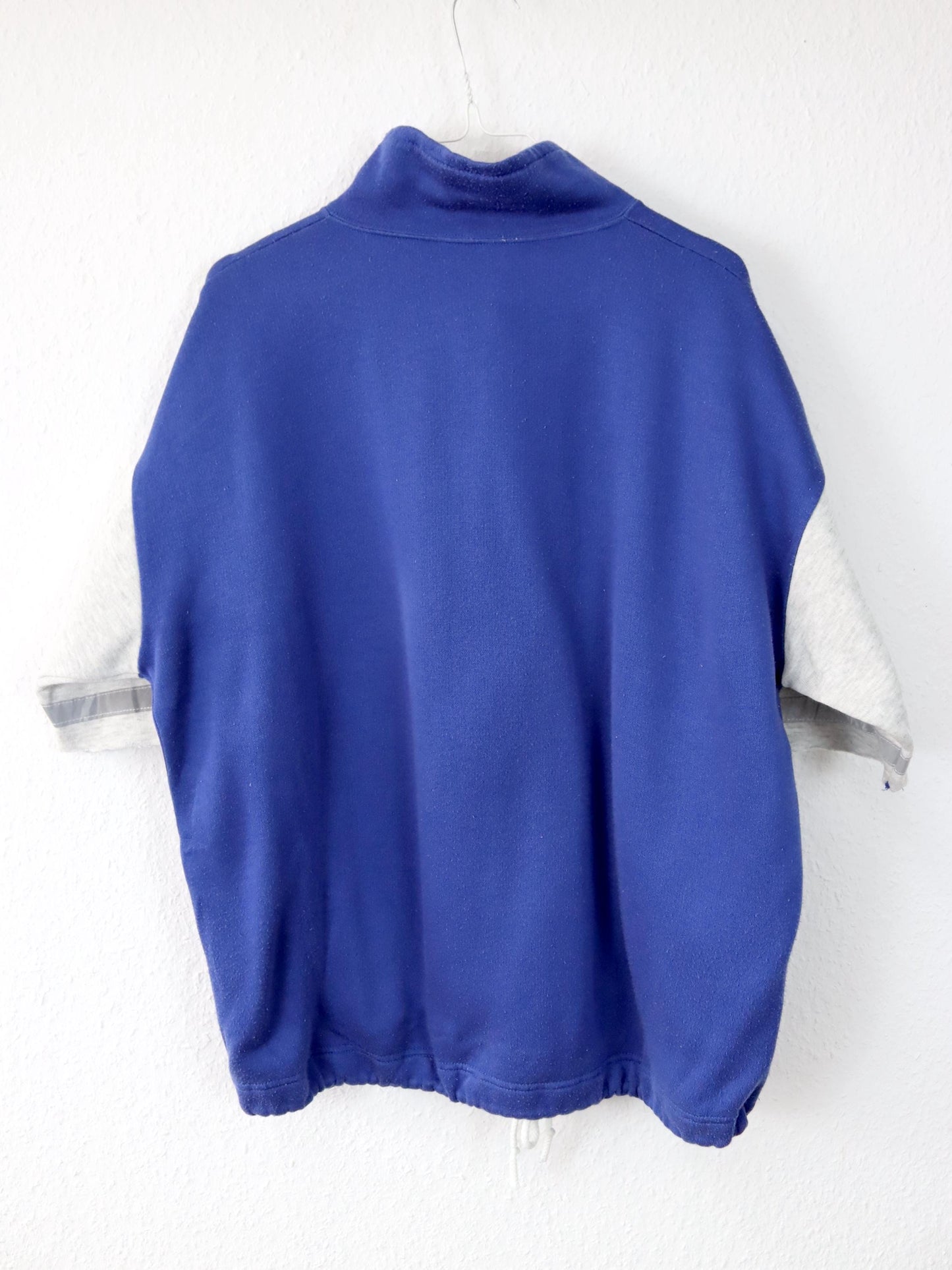 Vintage 80er 90er EMMEDUE Sweatshirt kurzarm Stehkragen grau blau L