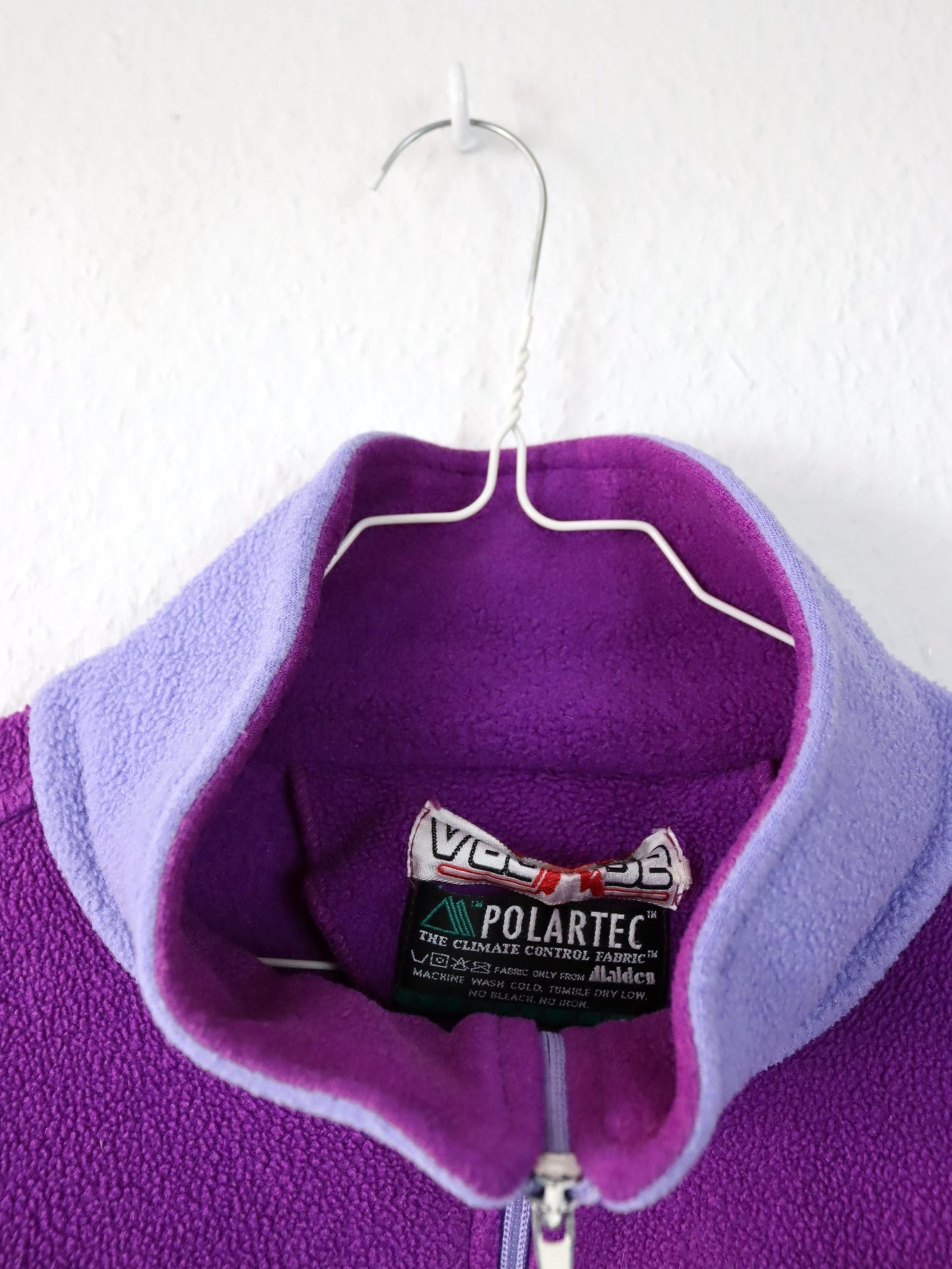 Vintage 80s 90s VAUDE Polartec fleece jacket stand-up collar purple turquoise M