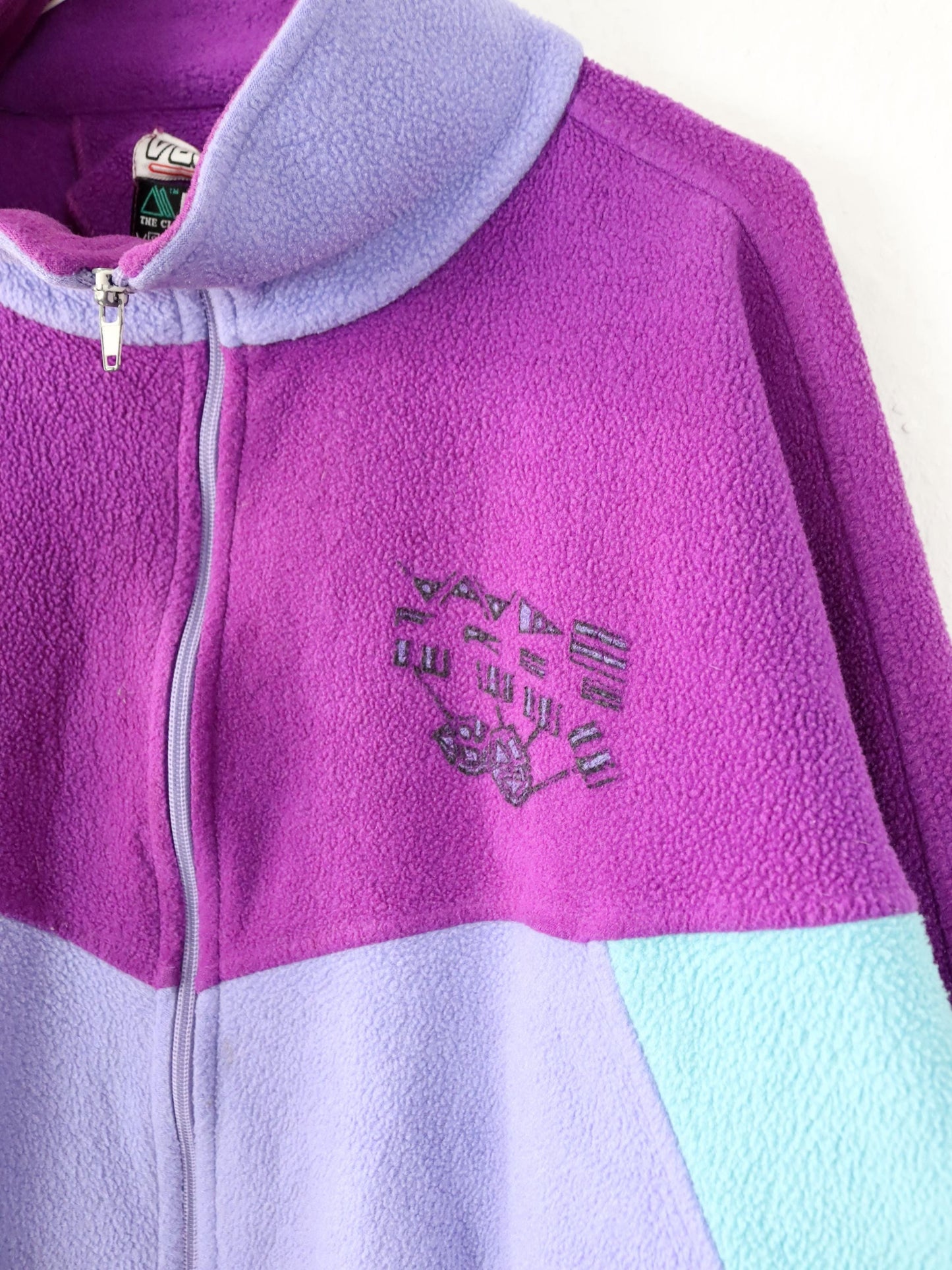 Vintage 80s 90s VAUDE Polartec fleece jacket stand-up collar purple turquoise M