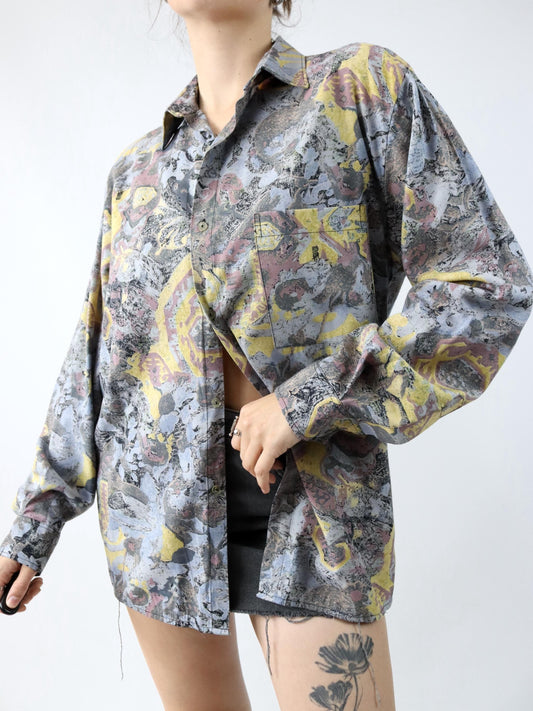 Vintage 80er 90er EURO VISCOSE Hemd langarm crazy pattern M