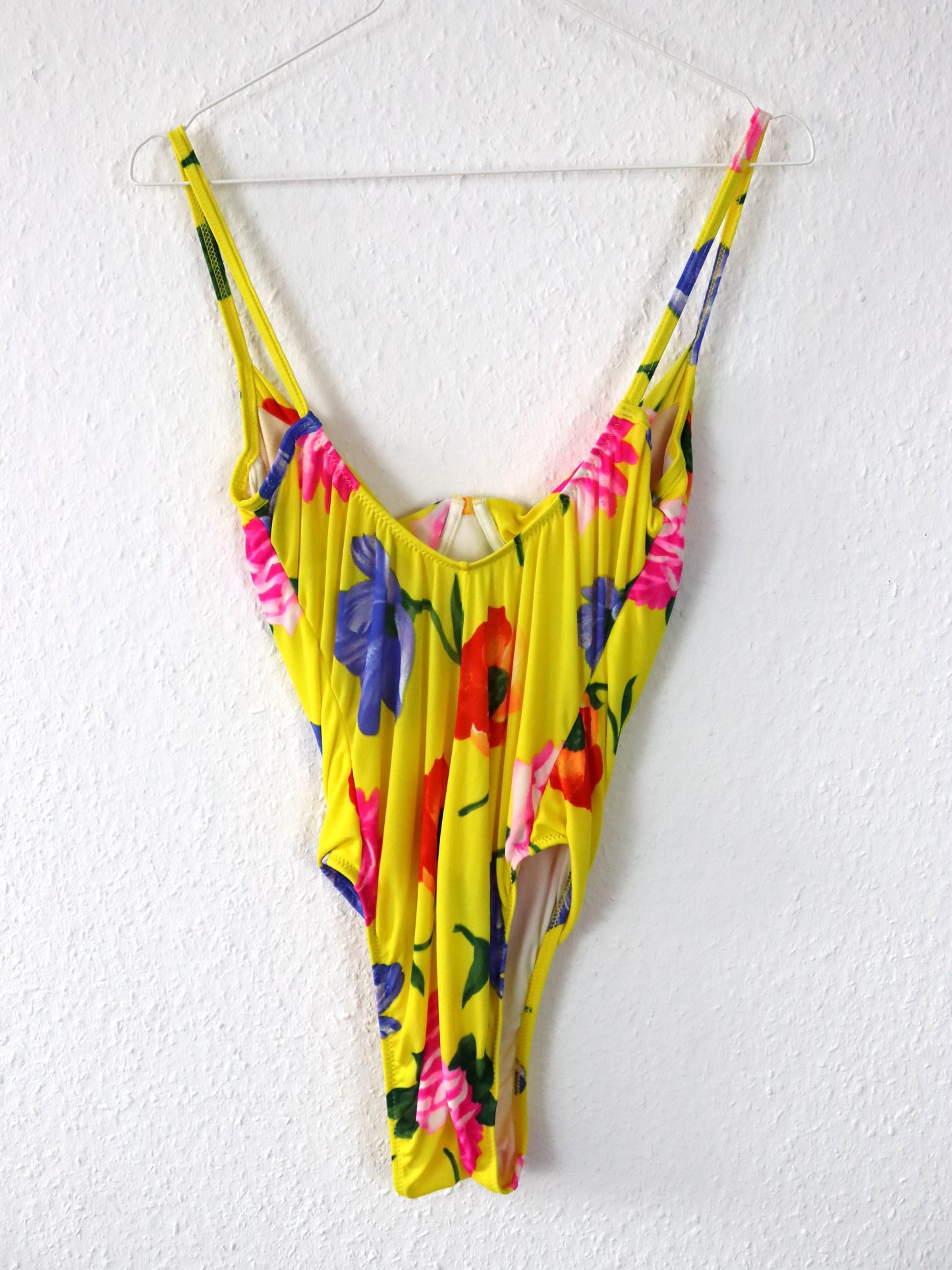 Vintage 80er 90er Body Einteiler Bustier Blumenmuster gelb bunt 38