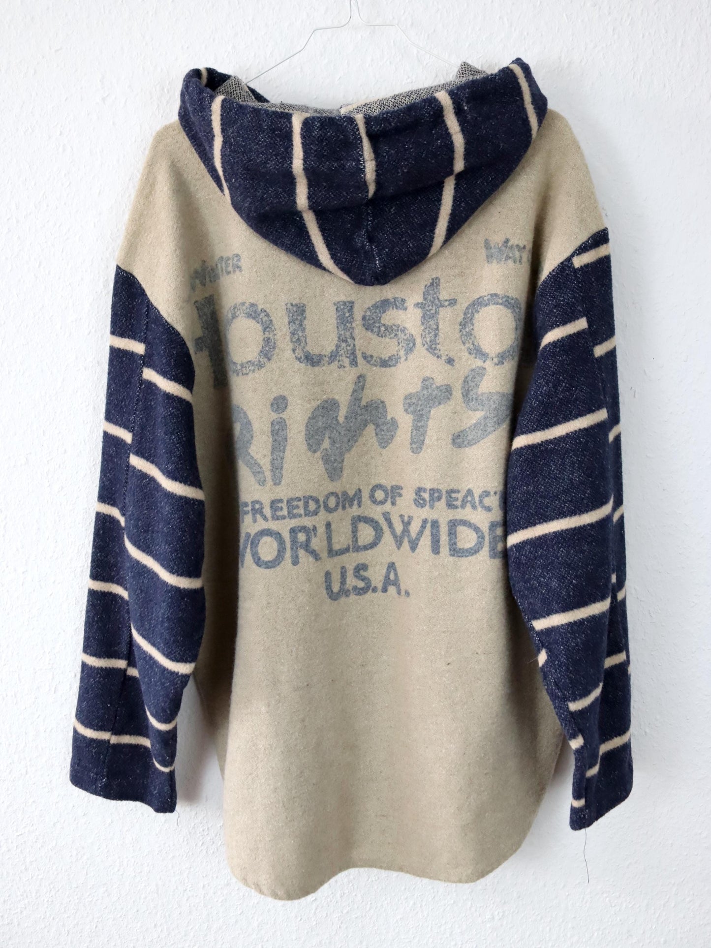 Vintage 80s 90s SHIRT MOCOA wool jacket with hood beige blue wool M