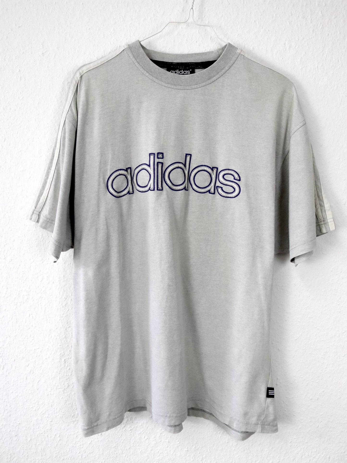 Vintage 80s 90s ADIDAS T-Shirt short sleeve embroidery grey blue D6 M