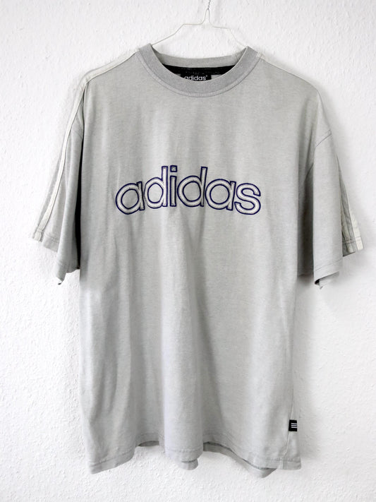 Vintage 80er 90er ADIDAS T-Shirt kurzarm Stickrei grau blau D6 M