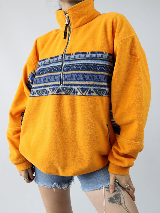 Vintage 80er 90er SALEWA Polarlite Fleecepullover Stehkragen orange blau XL