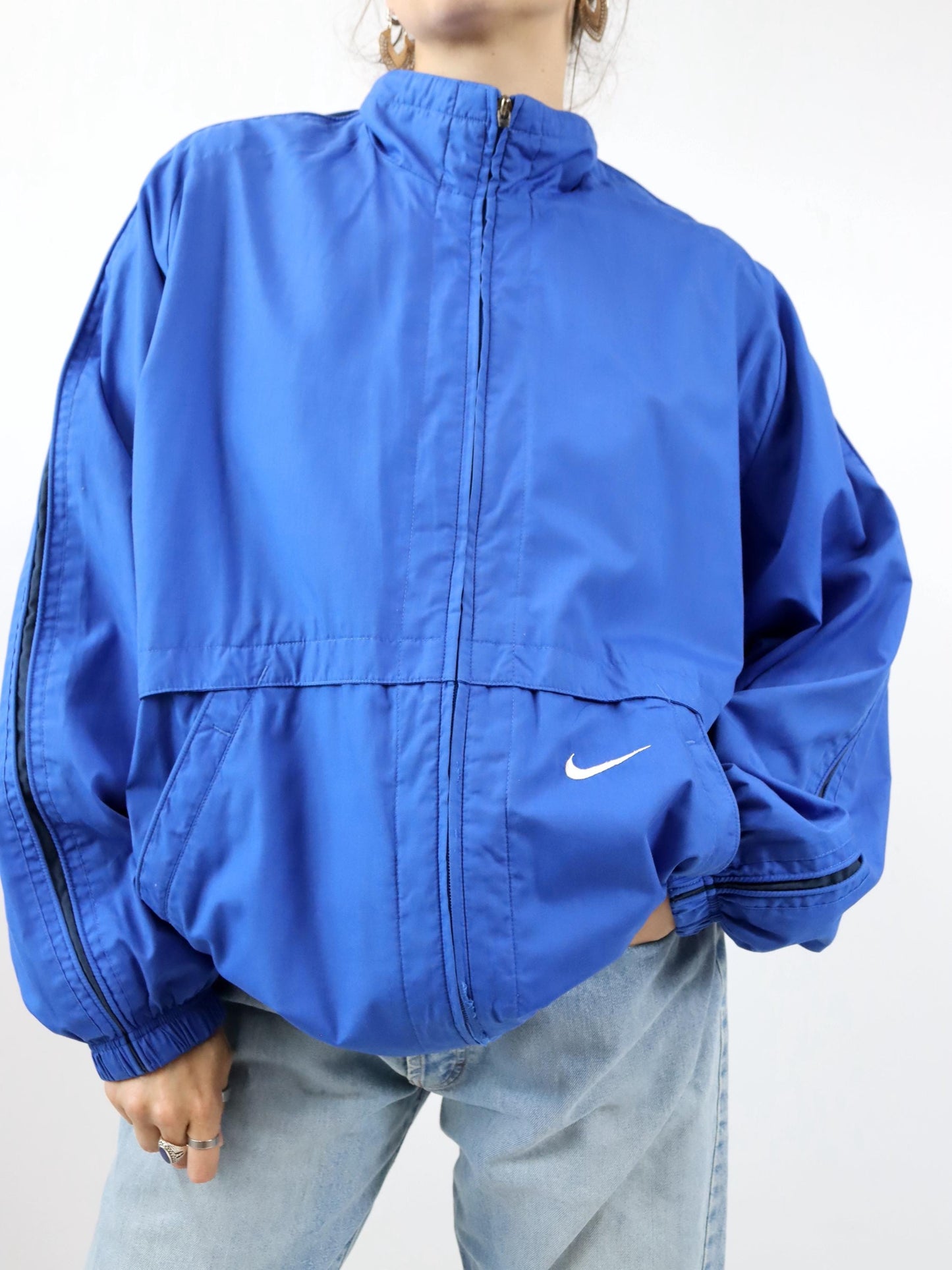 Vintage 80s 90s Y2k NIKE tracksuit jacket stand-up collar jacket double layer blue L