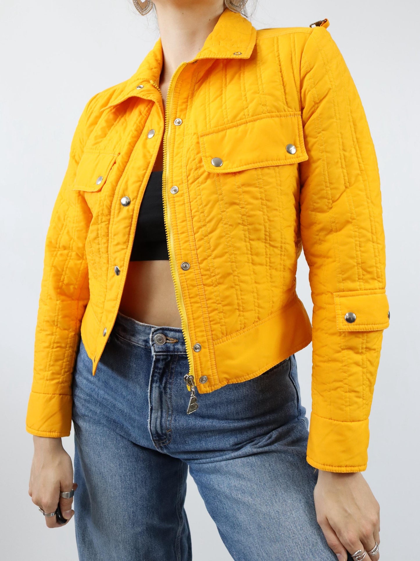 Vintage 80er 90er BRAUN Steppjacke Sport Jacke orange gesteppt dünn S