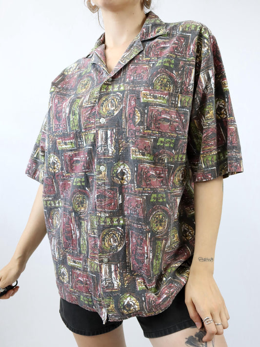 Vintage 80er 90er MPC Hemd kurzarm crazy pattern 50 L