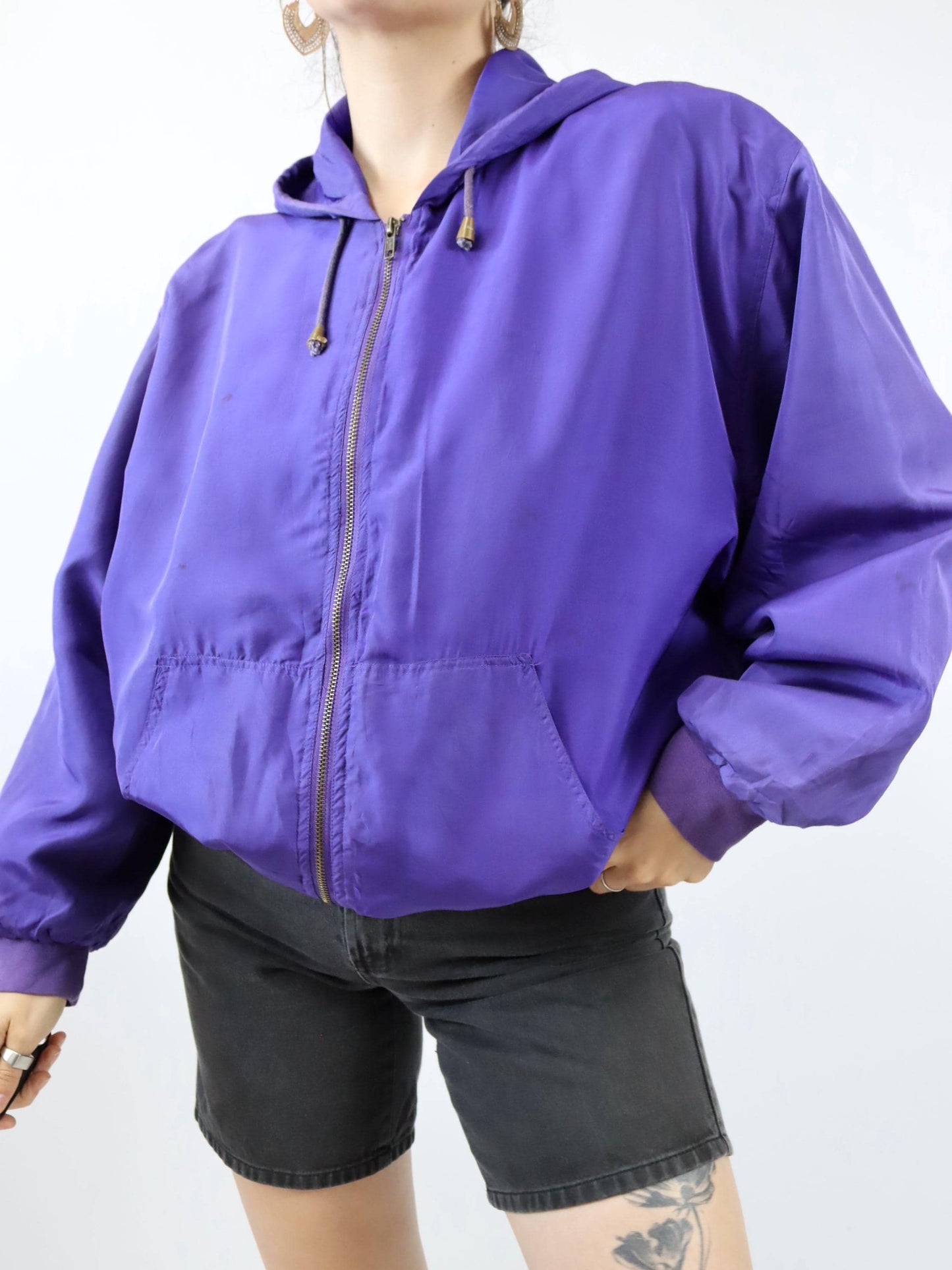 Vintage 80s 90s OTELLO PELLE silk jacket jacket silk purple hood M