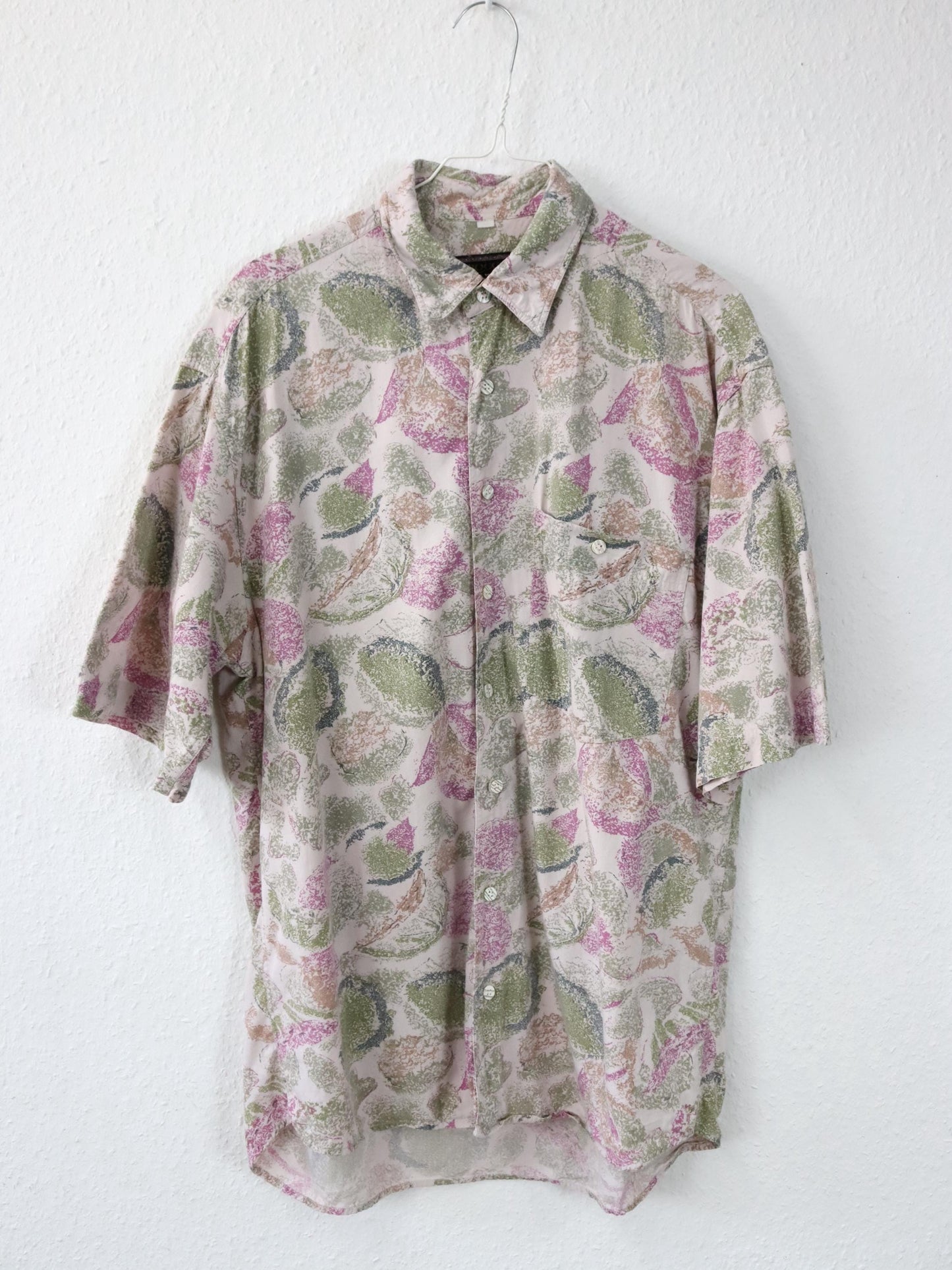 Vintage 80s 90s SCIROCCO shirt short sleeve crazy pattern pink green M