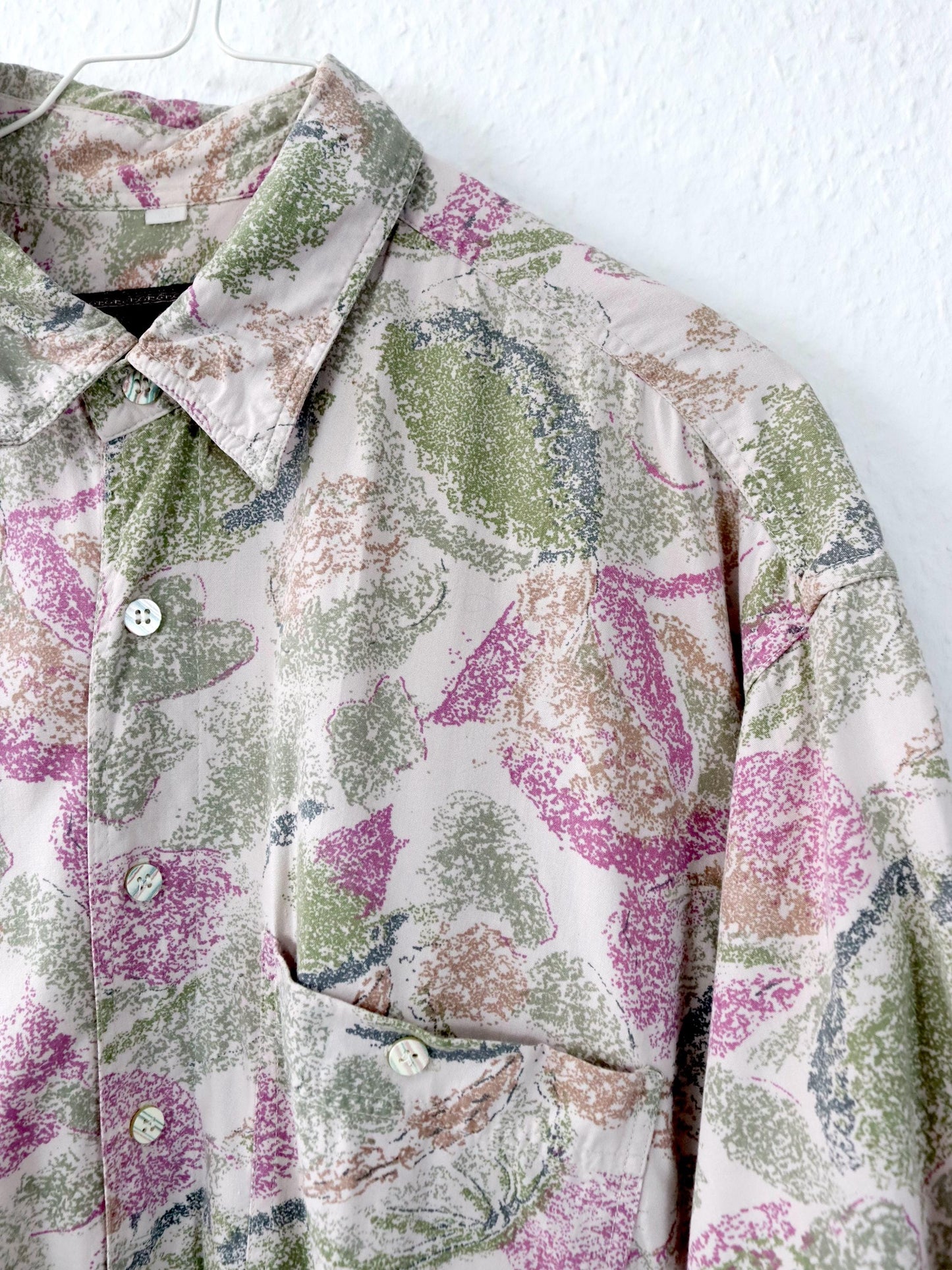 Vintage 80s 90s SCIROCCO shirt short sleeve crazy pattern pink green M
