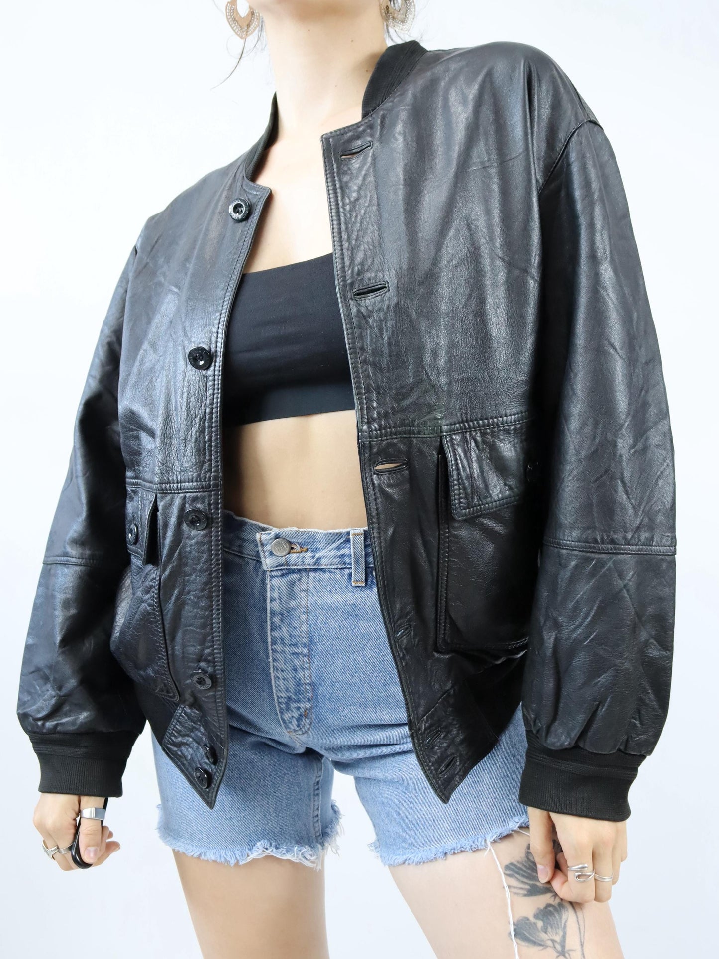 Vintage 80s 90s VERA PELLE leather jacket blouson bomber jacket black L