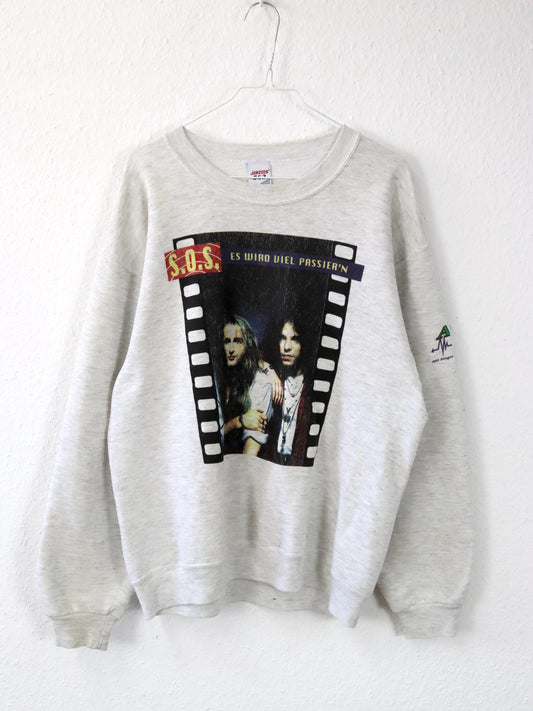 Vintage 80er 90er JERZEES 562 Rare Sweatshirt Pullover grau S.O.S. Band Merch M