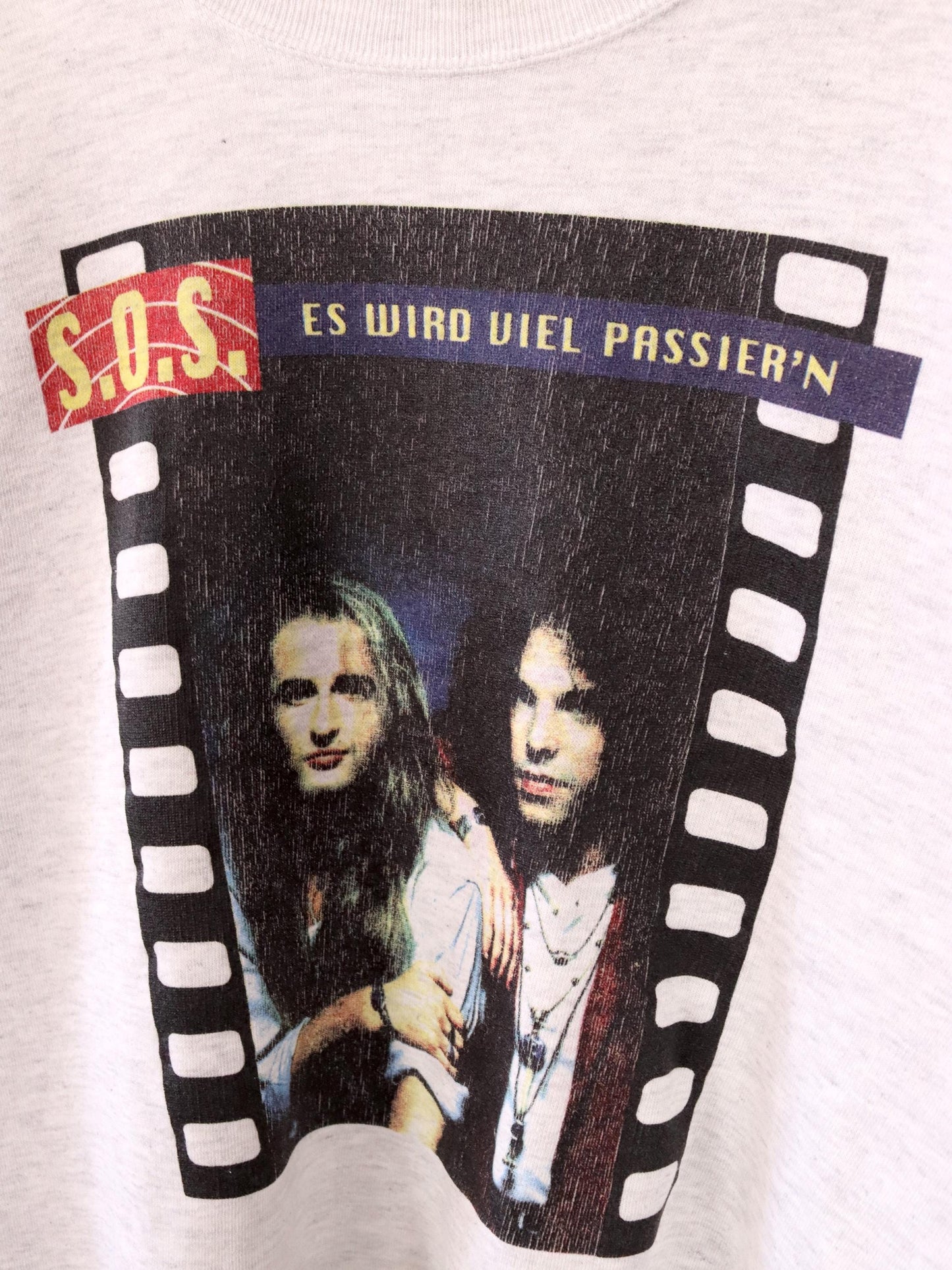 Vintage 80er 90er JERZEES 562 Rare Sweatshirt Pullover grau S.O.S. Band Merch M