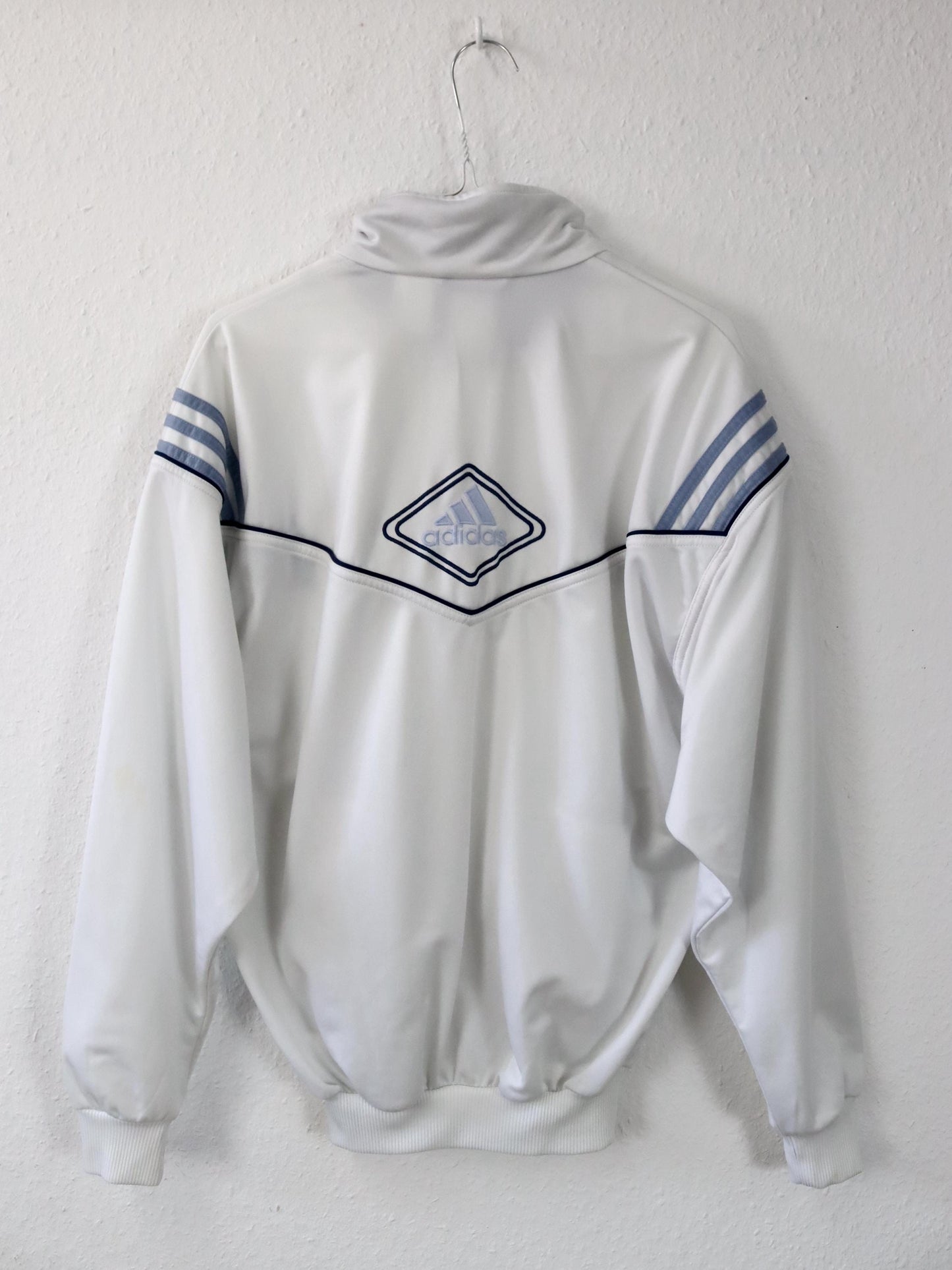 Vintage 80s 90s ADIDAS tracksuit jacket stand-up collar white blue S 36