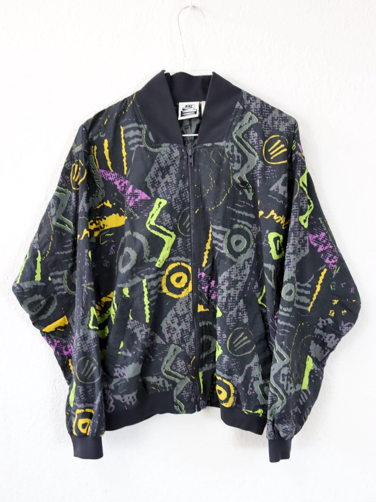 Vintage 80s 90s NIKE ELITE Rare bomber jacket thin crazy pattern colorful M