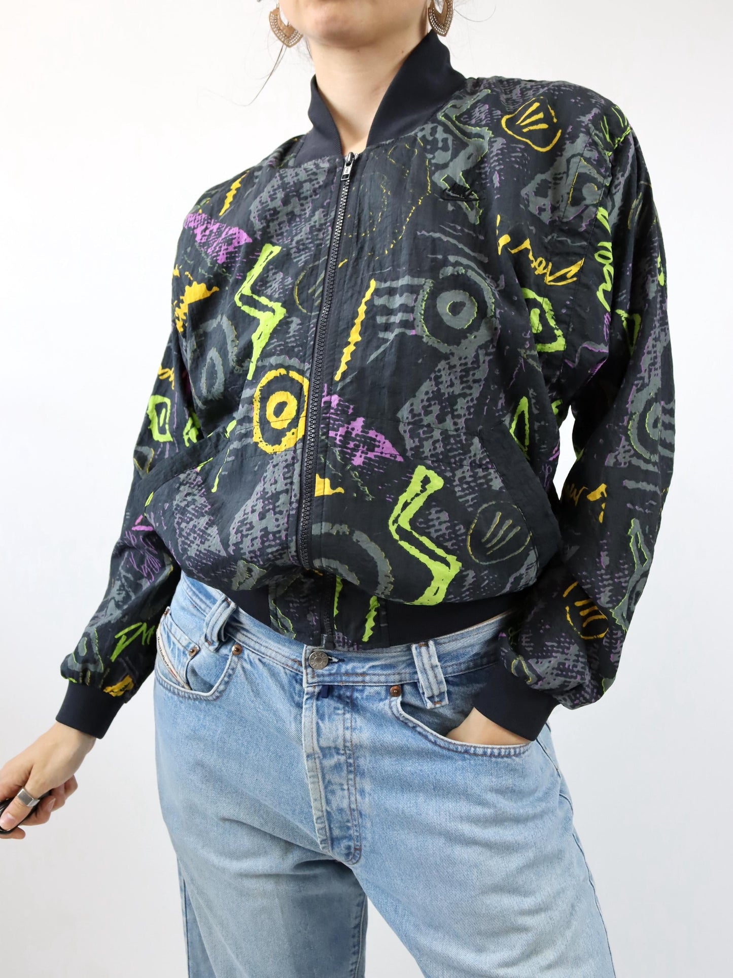 Vintage 80s 90s NIKE ELITE Rare bomber jacket thin crazy pattern colorful M