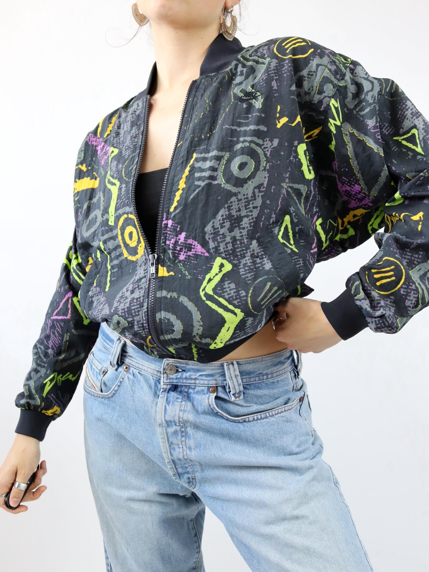 Vintage 80s 90s NIKE ELITE Rare bomber jacket thin crazy pattern colorful M