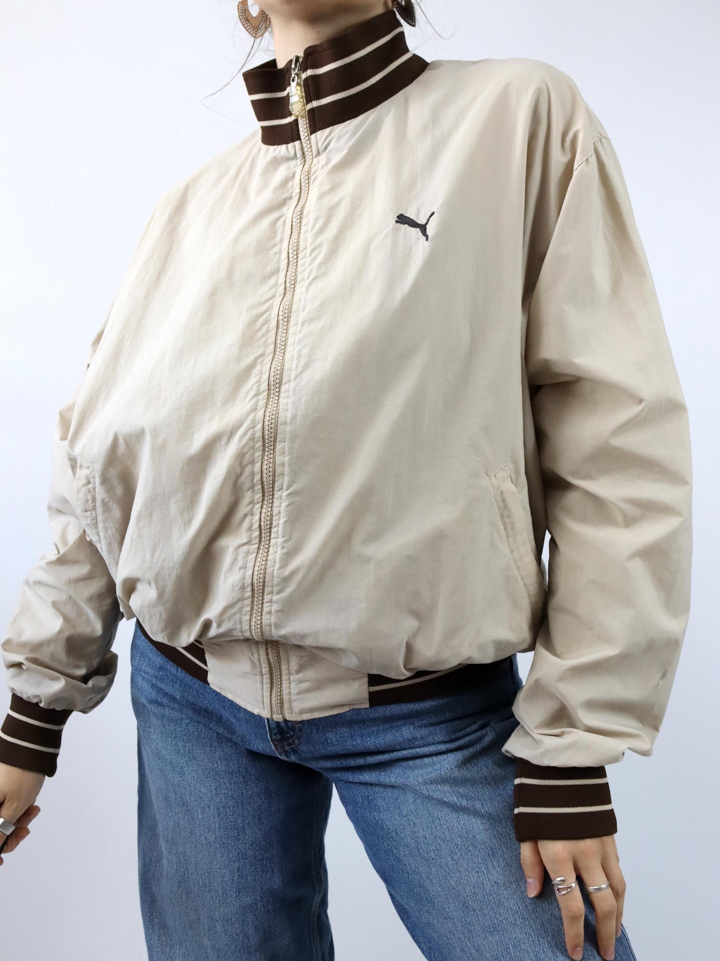 Vintage 80s 90s PUMA Blouson Jacket beige brown Made in Italy XL