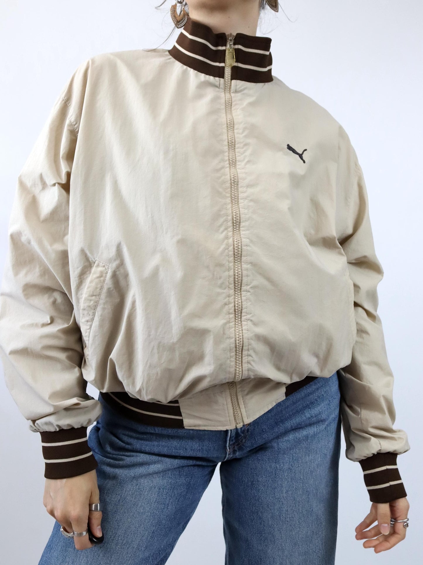 Vintage 80s 90s PUMA Blouson Jacket beige brown Made in Italy XL